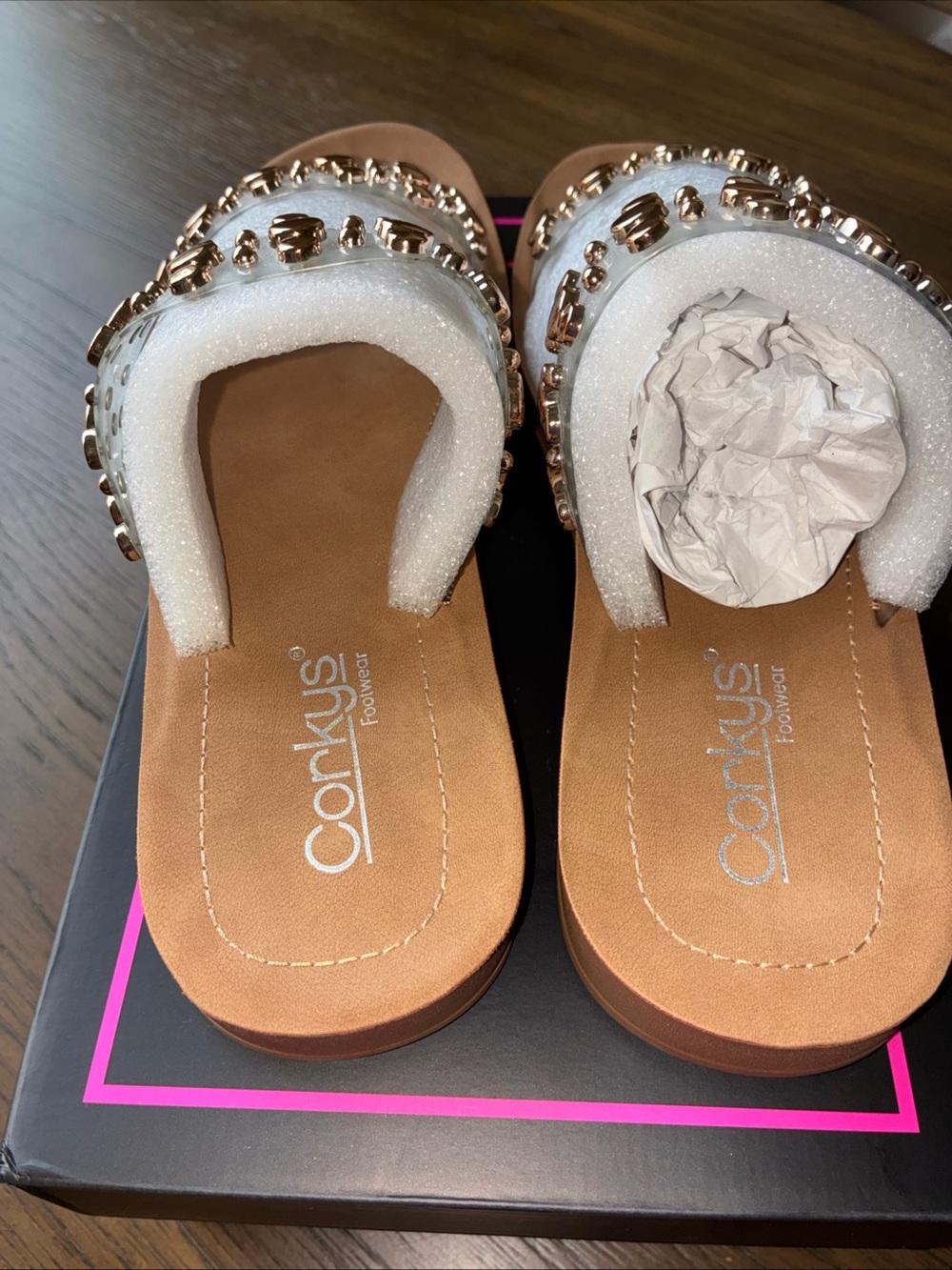 Corkys White Glitter Slide Sandals with Gold Studs - Picture 3 of 8